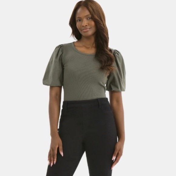 NWT Time and Tru Mixed Media Puff Sleeve Top Size Large - Picture 2 of 4